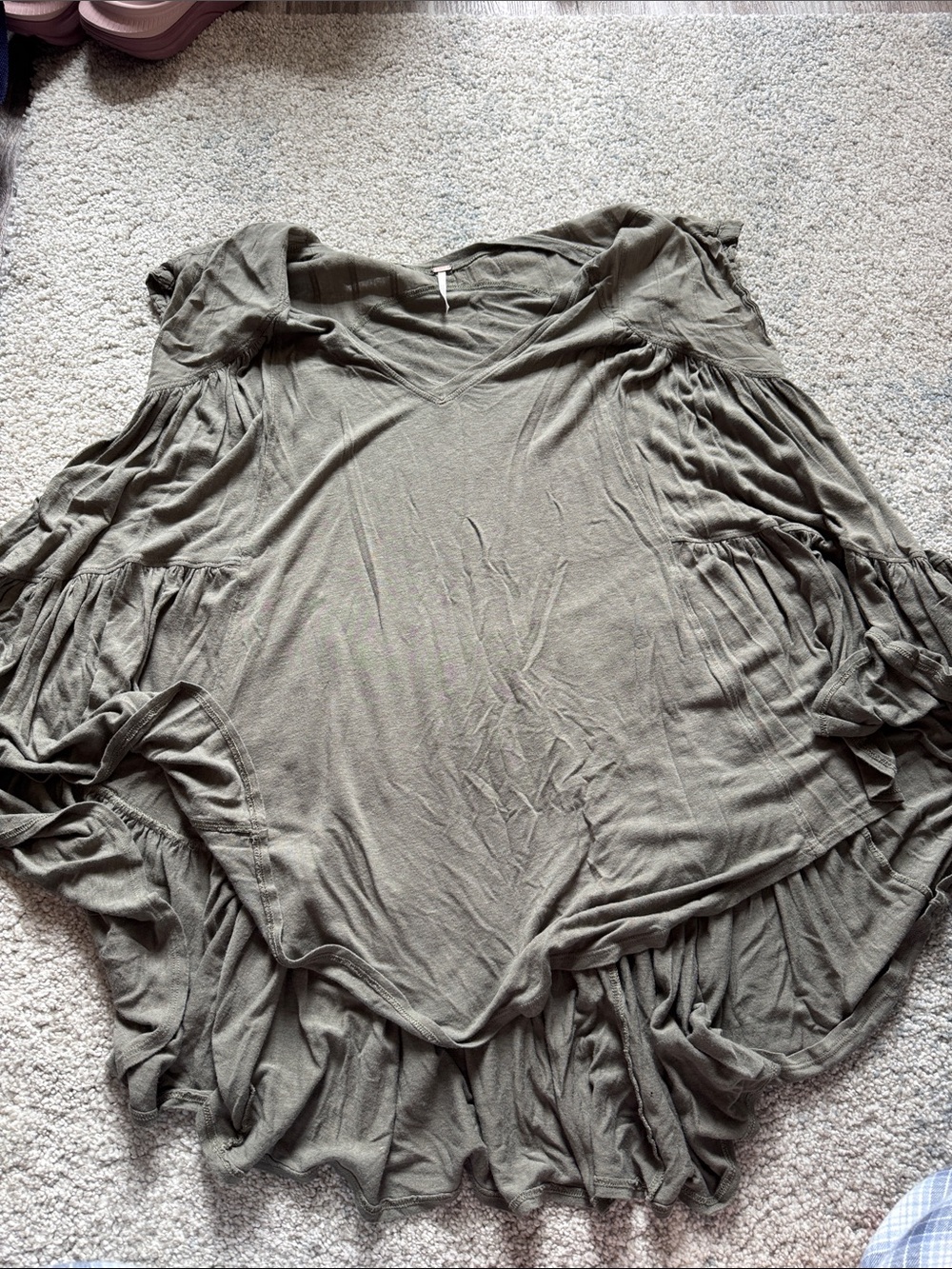 Free People Olive Green V-Neck Ruffle Hem Tunic